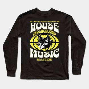 HOUSE MUSIC  - Underground Cat (White/Yellow) Long Sleeve T-Shirt